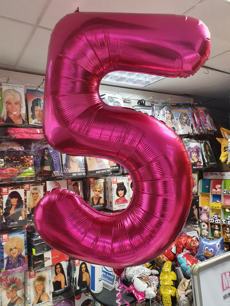 34 Inch Magenta Pink Number 5 Foil Balloon