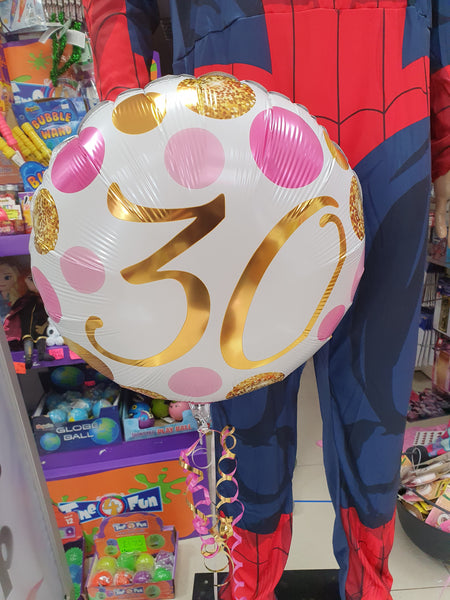 18 Inch Pink & Gold Dots 30th Birthday Foil Balloon