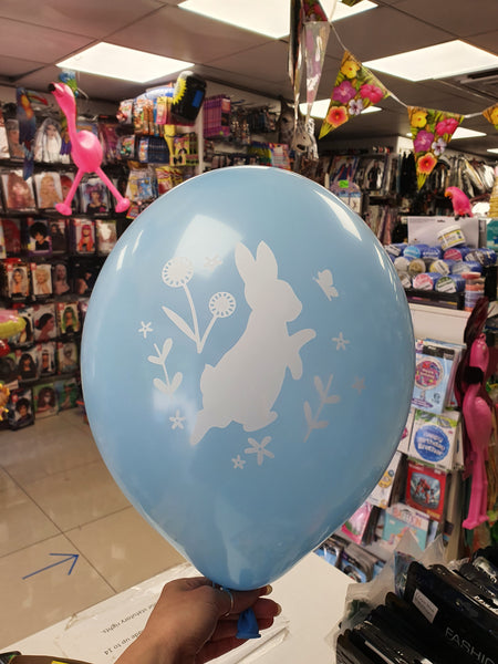 Blue Bunny & Flowers Latex Balloons