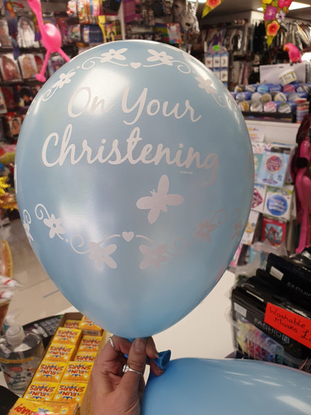 Blue Christening Butterflies Latex Balloons