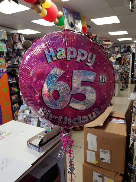18 Inch Pink Happy 65th Birthday Foil Balloon