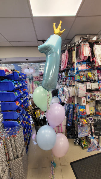 35 Inch Light Blue 1st Birthday Prince Foil Balloon