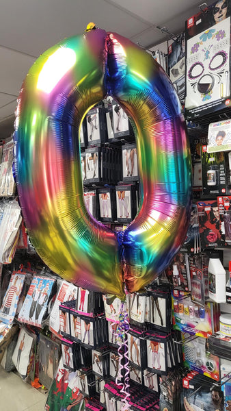 34 Inch Rainbow Splash Number 0 Foil Balloon