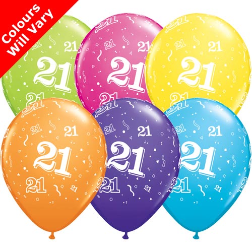 Tropical Assortment 21st Birthday Balloons (6pk)