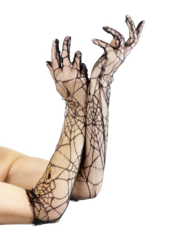 Long Black Spiderweb Gloves