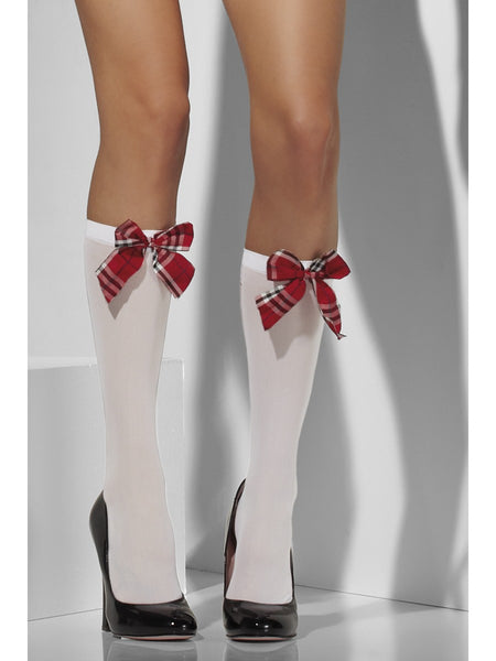 White Stockings with Tartan Bows