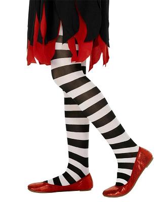 Kid's Black & White Striped Tights (6-12 Years)