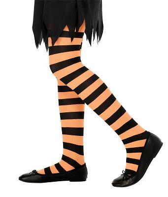 Kid's Black & Orange Striped Tights (6-12 Years)