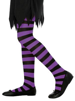Kid's Black & Purple Striped Tights (6-12 Years)