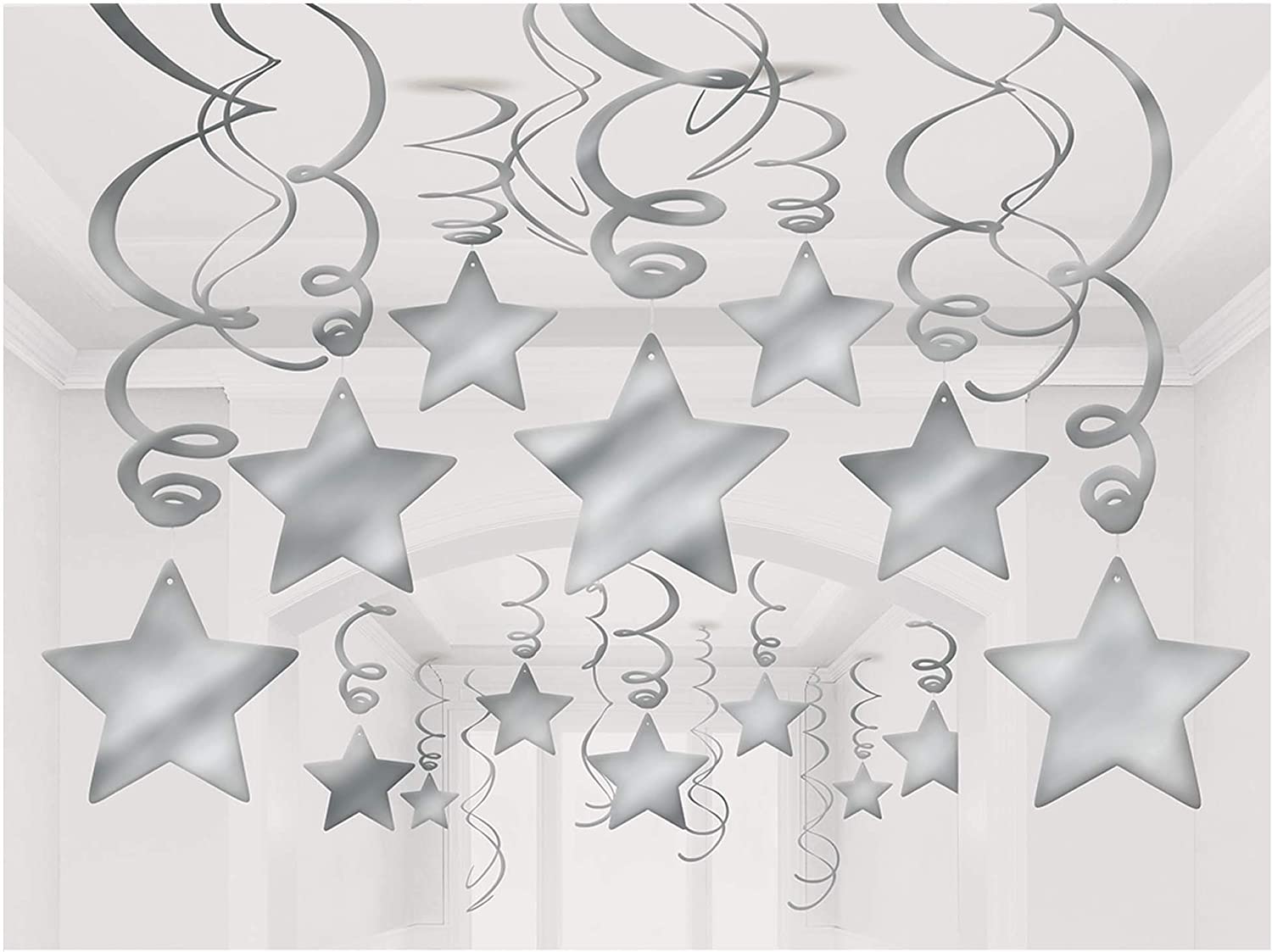 Silver Stars and Swirls Ceiling Decorations
