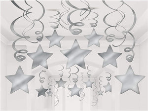Silver Stars and Swirls Ceiling Decorations