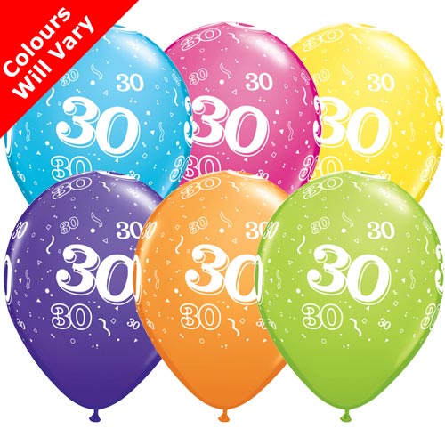 Tropical Assortment 30th Birthday Balloons (6pk)