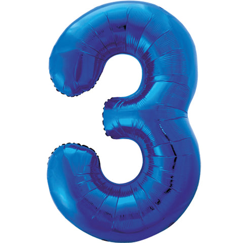 34 Inch Blue Number 3 Foil Balloon