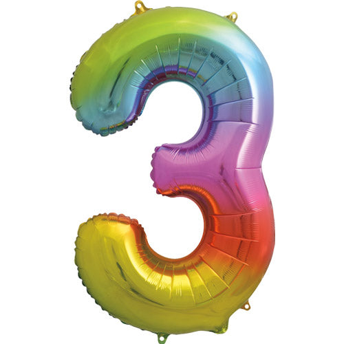 34 inch Rainbow Number 3 Foil Balloon