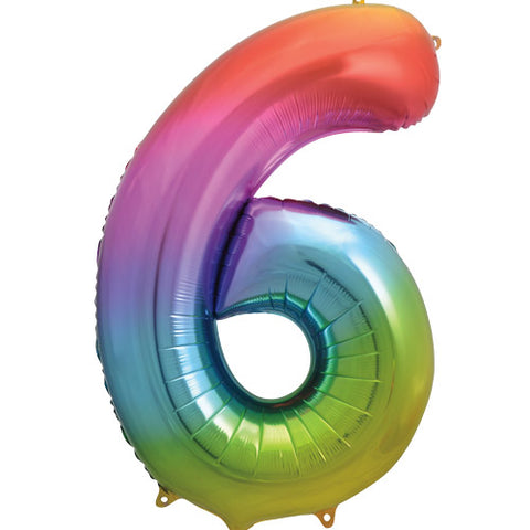 34 Inch Rainbow Number 6 Foil Balloon