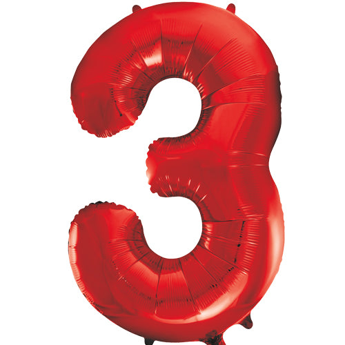 34 Inch Red Number 3 Foil Balloon