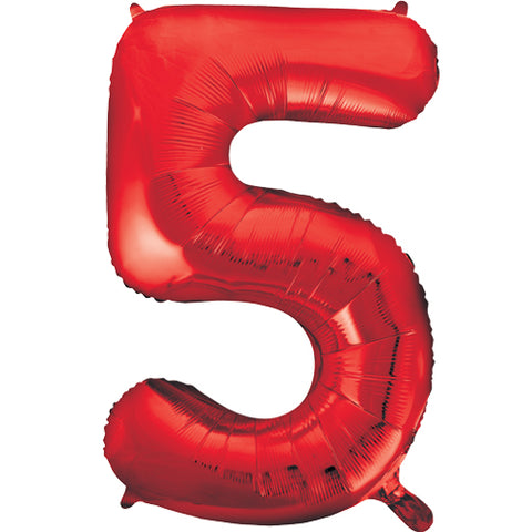 34 Inch Red Number 5 Foil Balloon