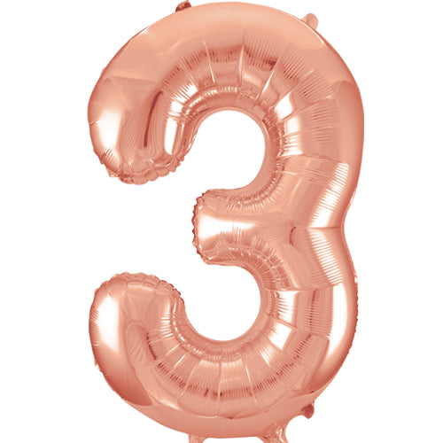 34 Inch Rose Gold (Gold) Number 3 Foil Balloon