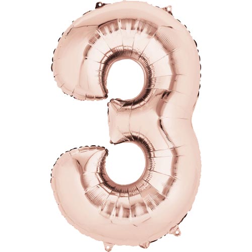 34 Inch Rose Gold (Pink) Number 3 Foil Balloon