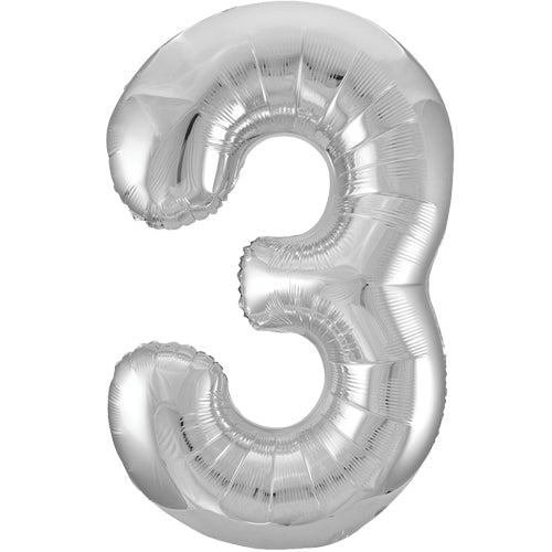 34 Inch Silver Number 3 Foil Balloon