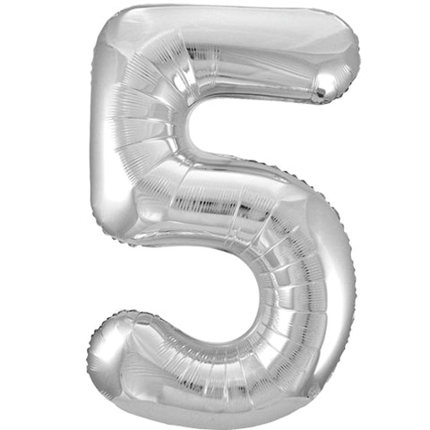 34 Inch Silver Number 5 Foil Balloon