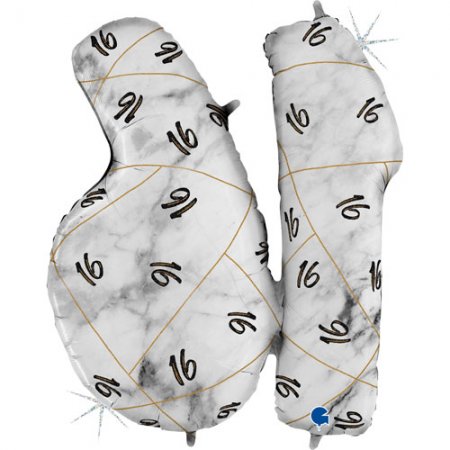 36 Inch Marble Mate Black 16th Birthday Foil Balloon