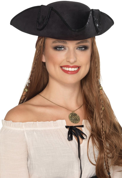 Black Tricorn Pirate Captain Hat