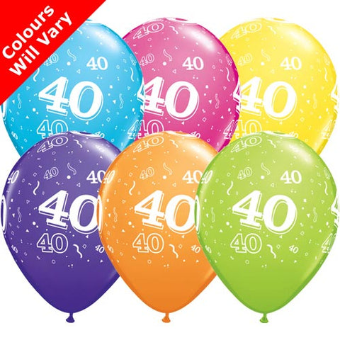 Tropical Assortment 40th Birthday Balloons (6pk)