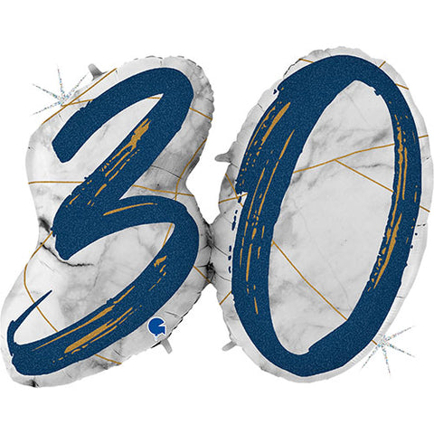 43" Marble Mate Blue 30th Birthday Foil Balloon