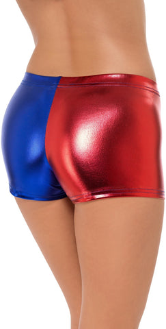 Blue & Red Harlequin Cosplay Metallic Hot Pants