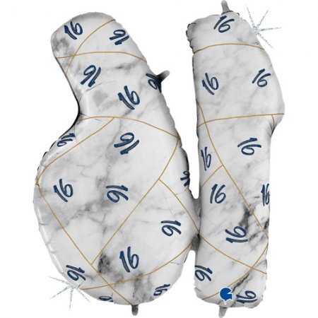 36" Marble Mate Blue 16th Birthday Foil Balloon