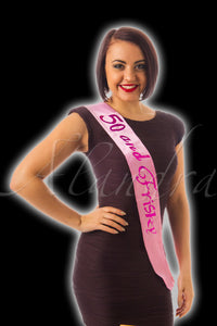 Pink 50 & Frisky Flashing Birthday Sash