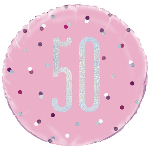 18 Inch 50th Birthday Pink Glitz Foil Balloon