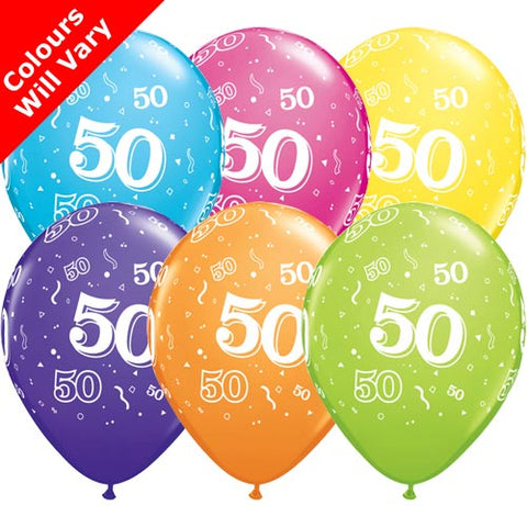 Tropical Assortment 50th Birthday Balloons (6pk)