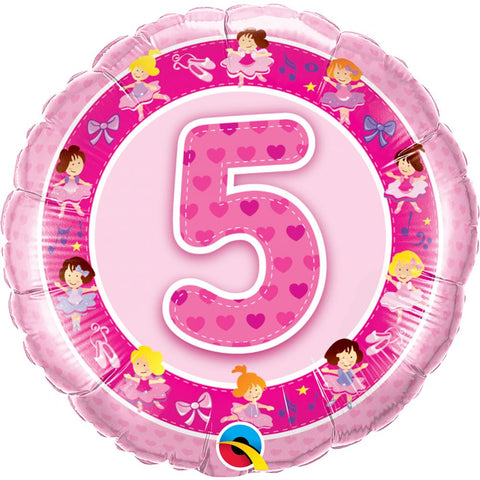 18 Inch Pink Ballerina Happy 5th Birthday Foil Balloon