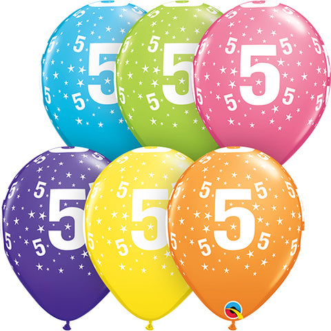 5th Birthday Stars Tropical Assortment Latex Balloons