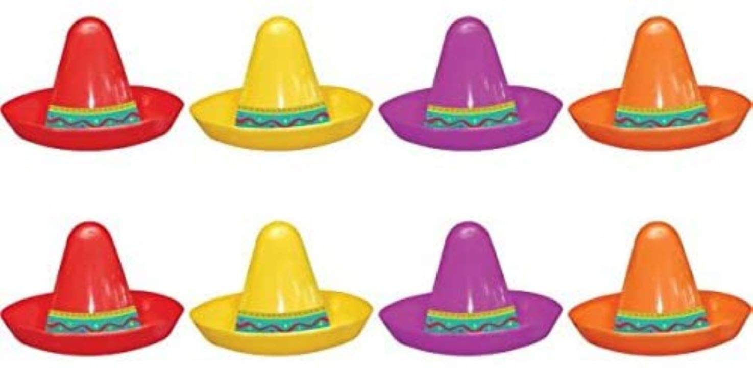 Pack of Eight Mini Plastic Sombrero