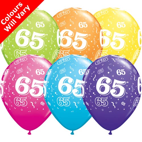 Tropical Assortment 65th Birthday Balloons (6pk)