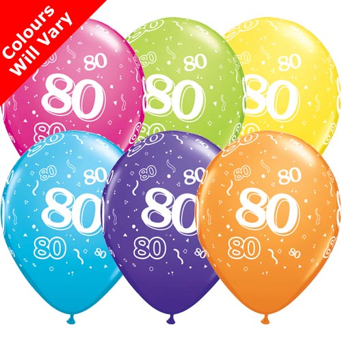 Tropical Assortment 80th Birthday Balloons (6pk)