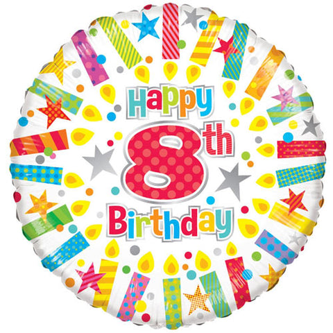 18" 8th Birthday Candles Foil Balloon