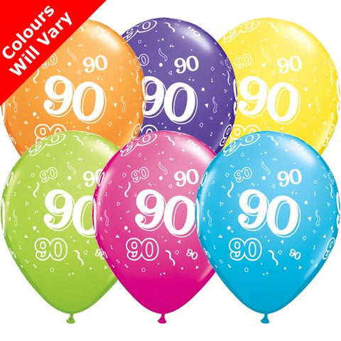 Tropical Assortment 90th Birthday Balloons (6pk)