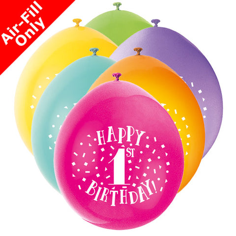 1st Birthday Air-Filled Latex Balloons (10pk)