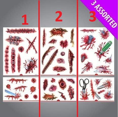 Assorted Halloween Scar Temporary Tattoo Transfers