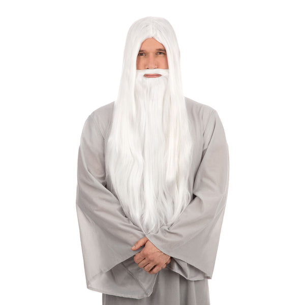 White Wizard Long Wig & Beard