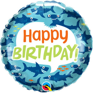 18 Inch Happy Birthday Fun Sharks Foil Balloon