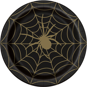 Black and Gold Spider Paper Plates 8pk