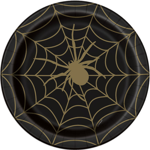 Black and Gold Spider Paper Plates 8pk