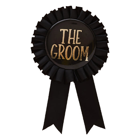 The Groom Black & Gold Rosette Badge