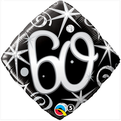 18 Inch Black & Silver Diamond Foil 60th Birthday Balloon