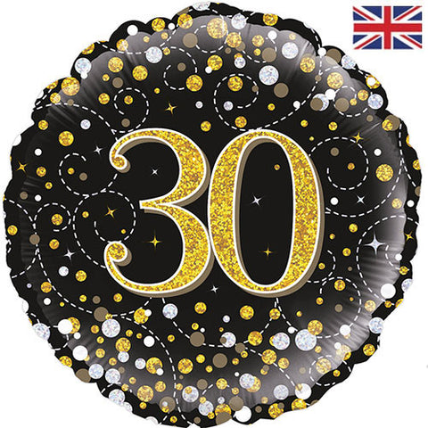 18 Inch Black & Gold Fizz Foil 30th Birthday Balloon